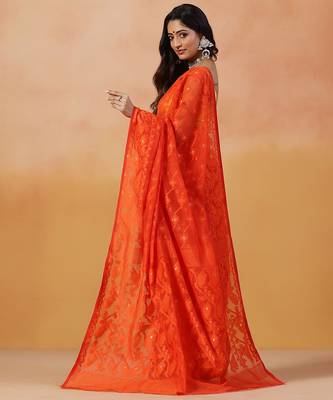 Tangerine orange handloom jamdani saree 3