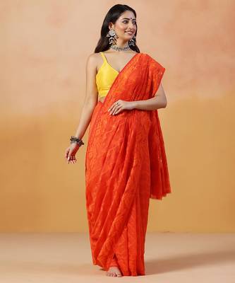 Tangerine orange handloom jamdani saree 5