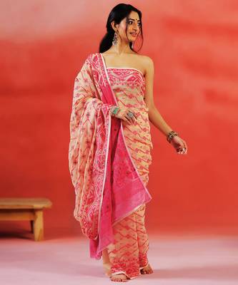 Pink beige handloom jamdani saree 1