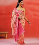 Pink beige handloom jamdani saree
