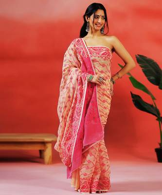 Pink beige handloom jamdani saree 2