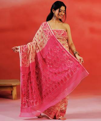 Pink beige handloom jamdani saree 4