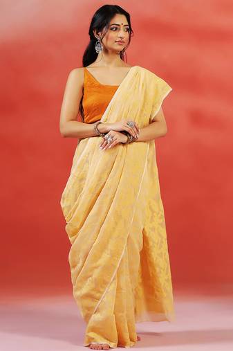 Yellow gold handloom jamdani saree