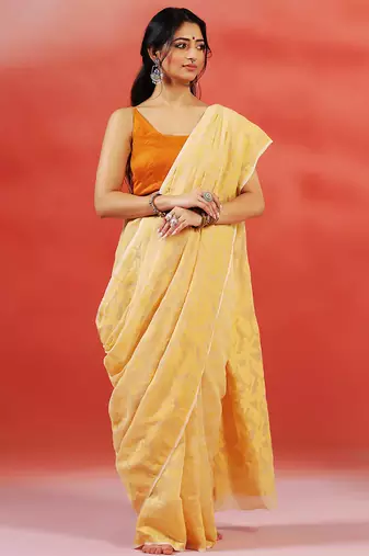 Yellow gold handloom jamdani saree