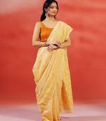 Yellow gold handloom jamdani saree