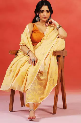 Yellow gold handloom jamdani saree