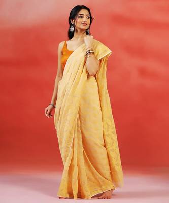 Yellow gold handloom jamdani saree 3
