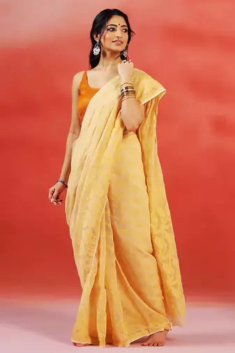 Yellow gold handloom jamdani saree