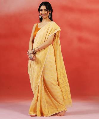 Yellow gold handloom jamdani saree 4