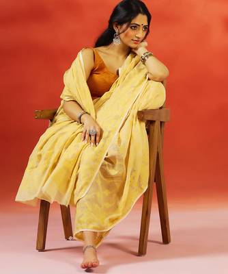 Yellow gold handloom jamdani saree 5