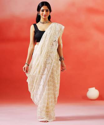 Ivory cream handloom jamdani saree 1