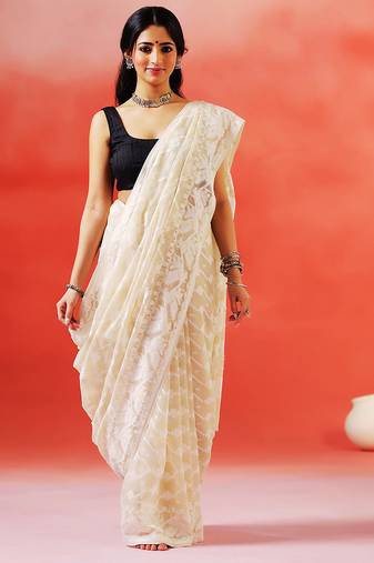 Ivory cream handloom jamdani saree
