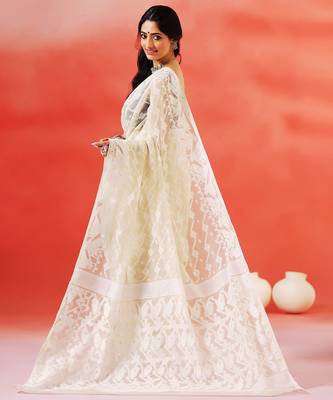 Ivory cream handloom jamdani saree 2