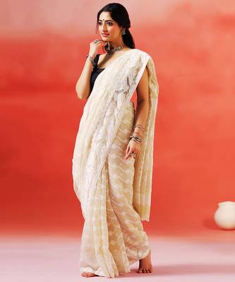 Ivory cream handloom jamdani saree 3