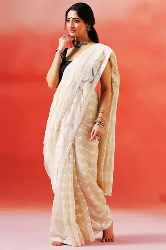 Ivory cream handloom jamdani saree