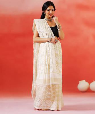 Ivory cream handloom jamdani saree 4