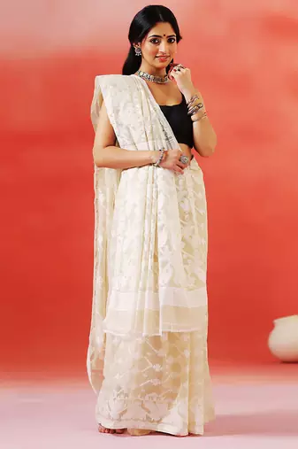 Ivory cream handloom jamdani saree