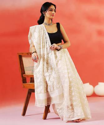 Ivory cream handloom jamdani saree 5