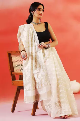Ivory cream handloom jamdani saree