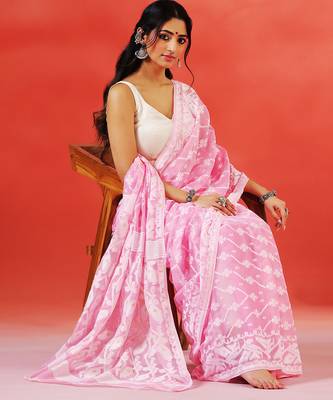 Baby pink handloom jamdani saree 2