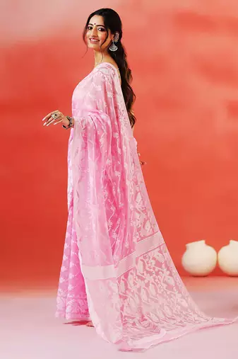 Baby pink handloom jamdani saree
