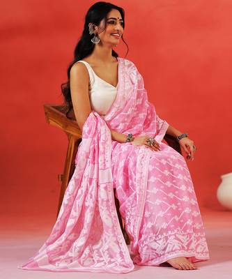 Baby pink handloom jamdani saree 5
