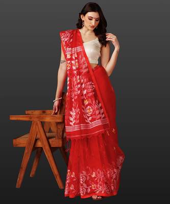 Crimson red handloom jamdani saree 1