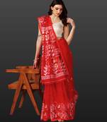Crimson red handloom jamdani saree