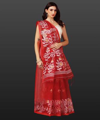 Crimson red handloom jamdani saree 2