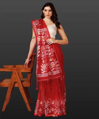 Crimson red handloom jamdani saree 4