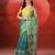 Teal blue yellow printed handloom jamdani saree