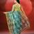 Teal blue yellow printed handloom jamdani saree