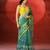 Teal blue yellow printed handloom jamdani saree