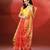 Coral orange printed handloom jamdani saree