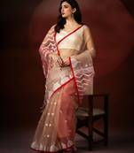 brown red handloom jamdani saree