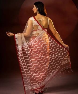 brown red handloom jamdani saree 2
