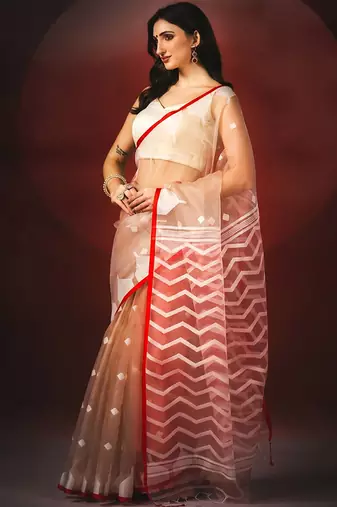 brown red handloom jamdani saree
