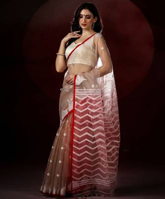 brown red handloom jamdani saree 4