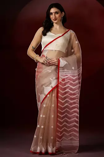 brown red handloom jamdani saree