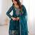 teal blue silk blend zari embroidered sequins palazzo suit festive wear