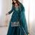 teal blue silk blend zari embroidered sequins palazzo suit festive wear
