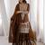 brown embroidery jari work silk blend kurti sharara with dupatta