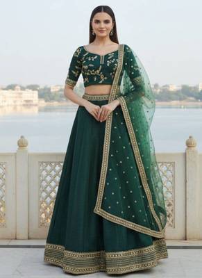 Green Art Silk Zari Sequin Embroidery Work Lehenga Choli 1