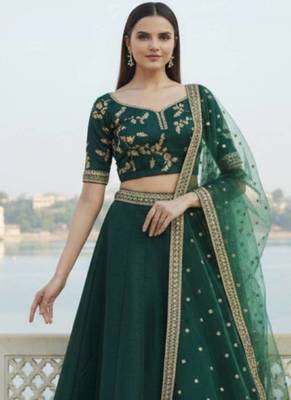 Green Art Silk Zari Sequin Embroidery Work Lehenga Choli 2