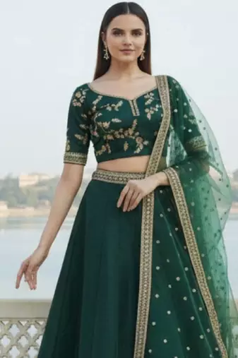 Green Art Silk Zari Sequin Embroidery Work Lehenga Choli