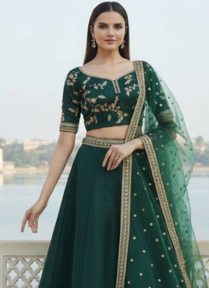 Green Art Silk Zari Sequin Embroidery Work Lehenga Choli