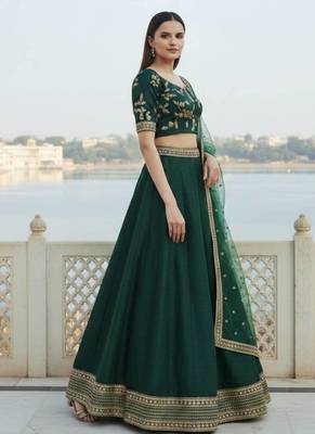 Green Art Silk Zari Sequin Embroidery Work Lehenga Choli 3