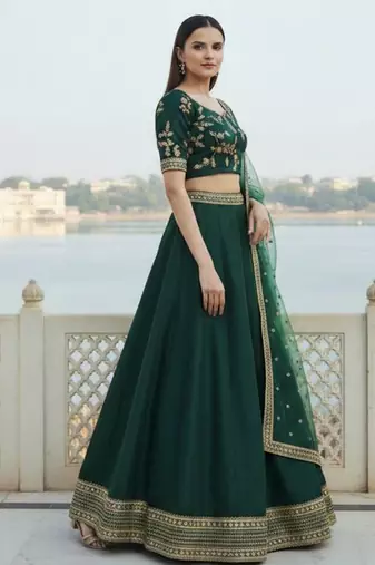 Green Art Silk Zari Sequin Embroidery Work Lehenga Choli