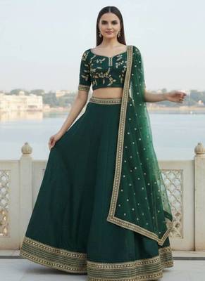 Green Art Silk Zari Sequin Embroidery Work Lehenga Choli 4