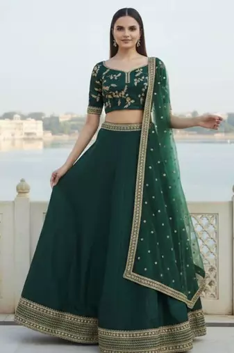 Green Art Silk Zari Sequin Embroidery Work Lehenga Choli